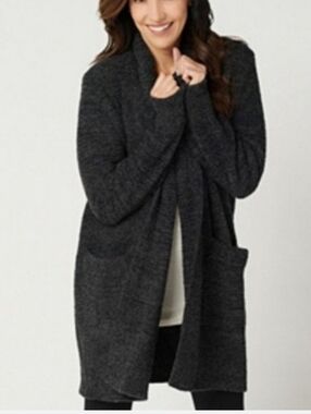 Barefoot Dreams CozyChic Cardigan L Black Open Front Soft Knit Lounge NWT